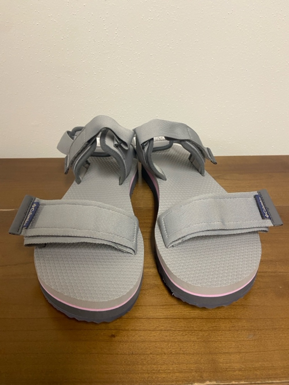 Columbia Via Light Gray Sandals with Pink Stripe